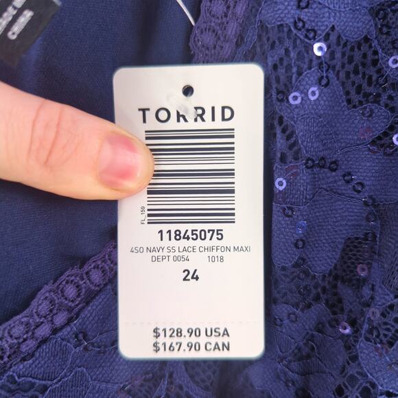 Torrid Plus Size 24 Sequin Lace Maxi Dress Navy Evening Gown NWT - Picture 9 of 12